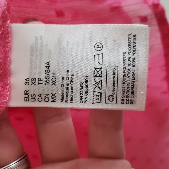 H&M Barbie pink swiss dot long sleeve semi sheer button down blouse. Wom… - Picture 5 of 7